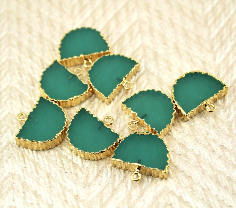 Wholesale LOT Of Hot Multi-Shapes Natural Aqua Chalcedony 24K Gold Electroplated Single /& Double Bail Gemstone Connector