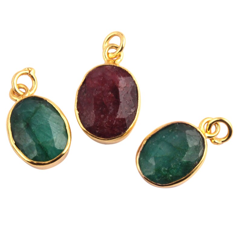 Finding jewelry Faceted Stone DIY Pendants Gold Plated Connectors 3 Piece Of Dyed Natural Emerald Pendant Connectors Ruby Charms