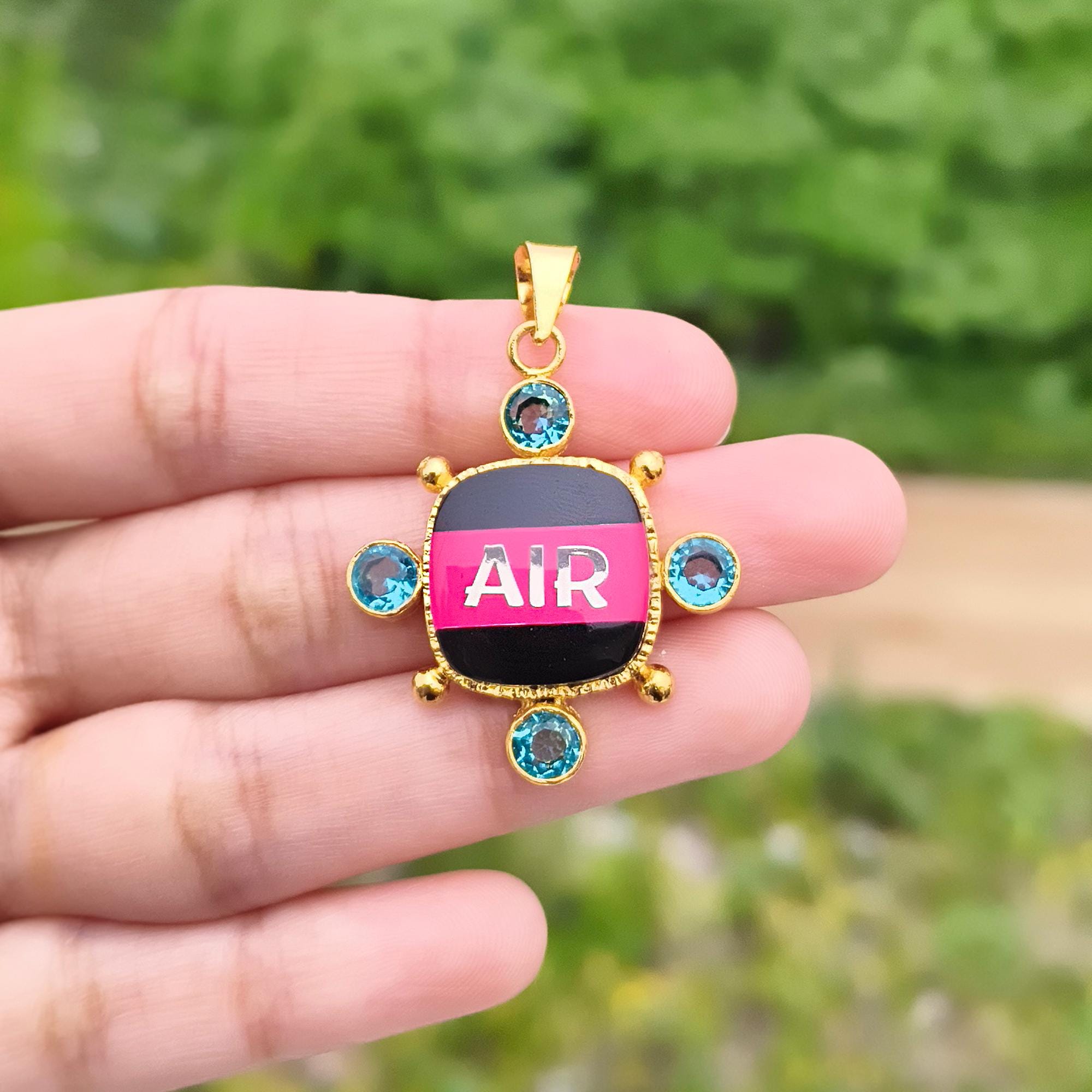 Air Element Quartz Pendant, Gold Plated Brass Boho Necklace Jewlery Charm