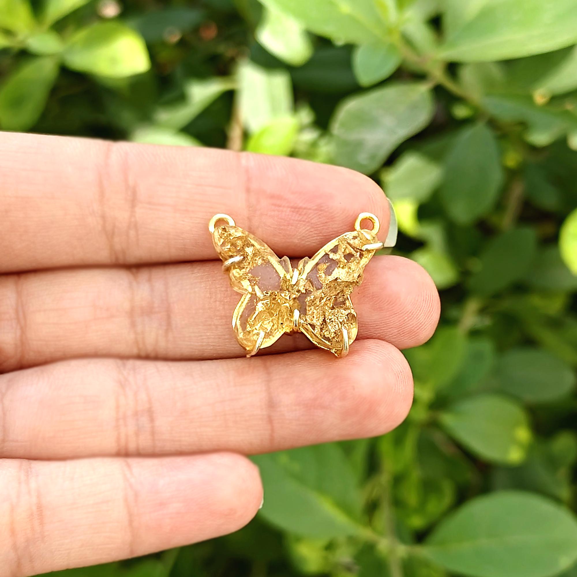 Gold Flake Resin Butterfly Charm, Gold Plated Connector Pendant (25mm)