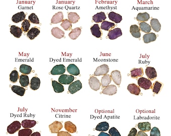 Natural Raw Birthstone Gemstone Connectors, Gold Electroplated DIY Bracelet Pendant Jewelry Charms