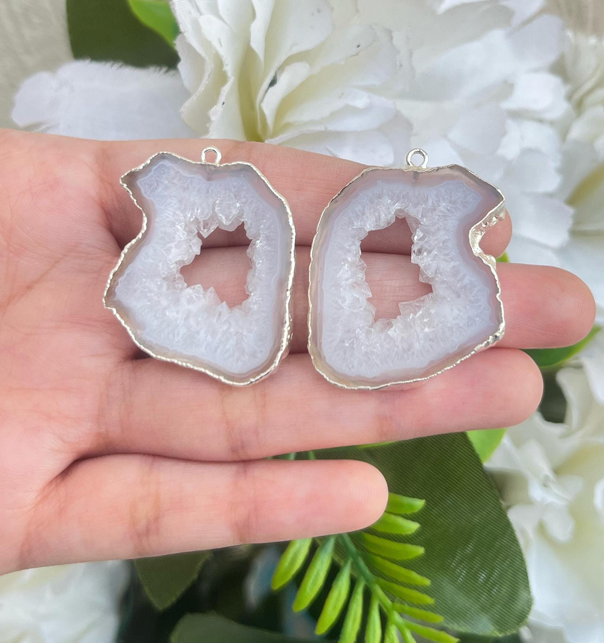 Natural White Agate Druzy Earring Pair