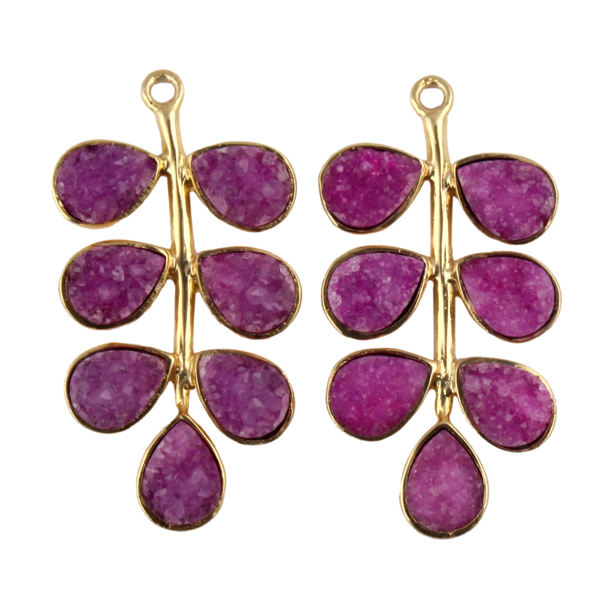 Gold Plated Leaf Earrings, Natural Agate Druzy Connectors