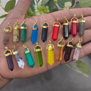 Natural Gemstone Gold Plated Pencil Point Pendant Charm Single Loop Chalcedony Necklace Connector, 8x30 MM Long Pencil Jewelry Finding