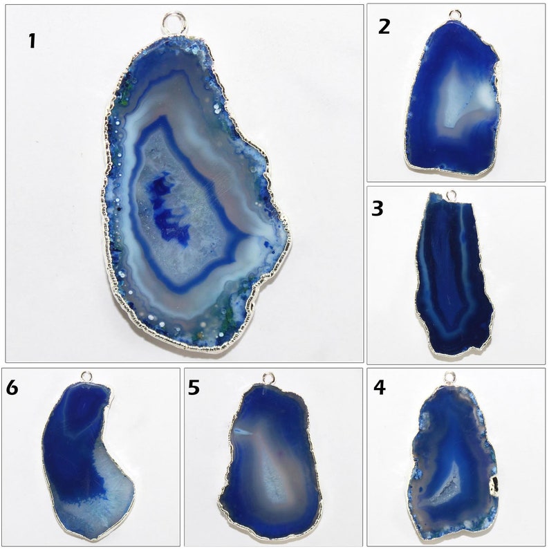 Single Bail Connectors Jewelry Supplies DIY Pendants Natural Blue Agate Slice Silver Plated Pendants Connectors Agate Slice Pendants