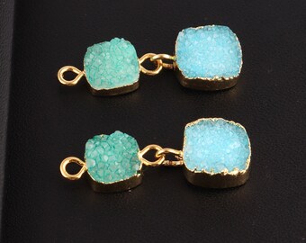 Gold Electroplated Druzy Earring Connectors, DIY Jewelry Supplies Cushion Round Heart Shape 8-10mm