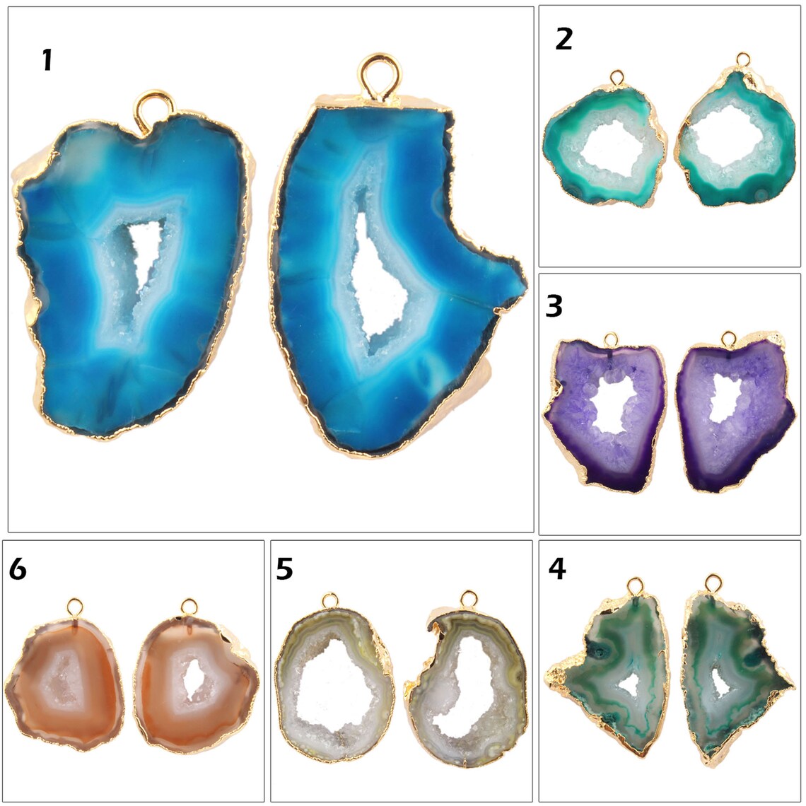 Natural Geode Slice Gold Plated Earrings Pairs Connectors | Etsy