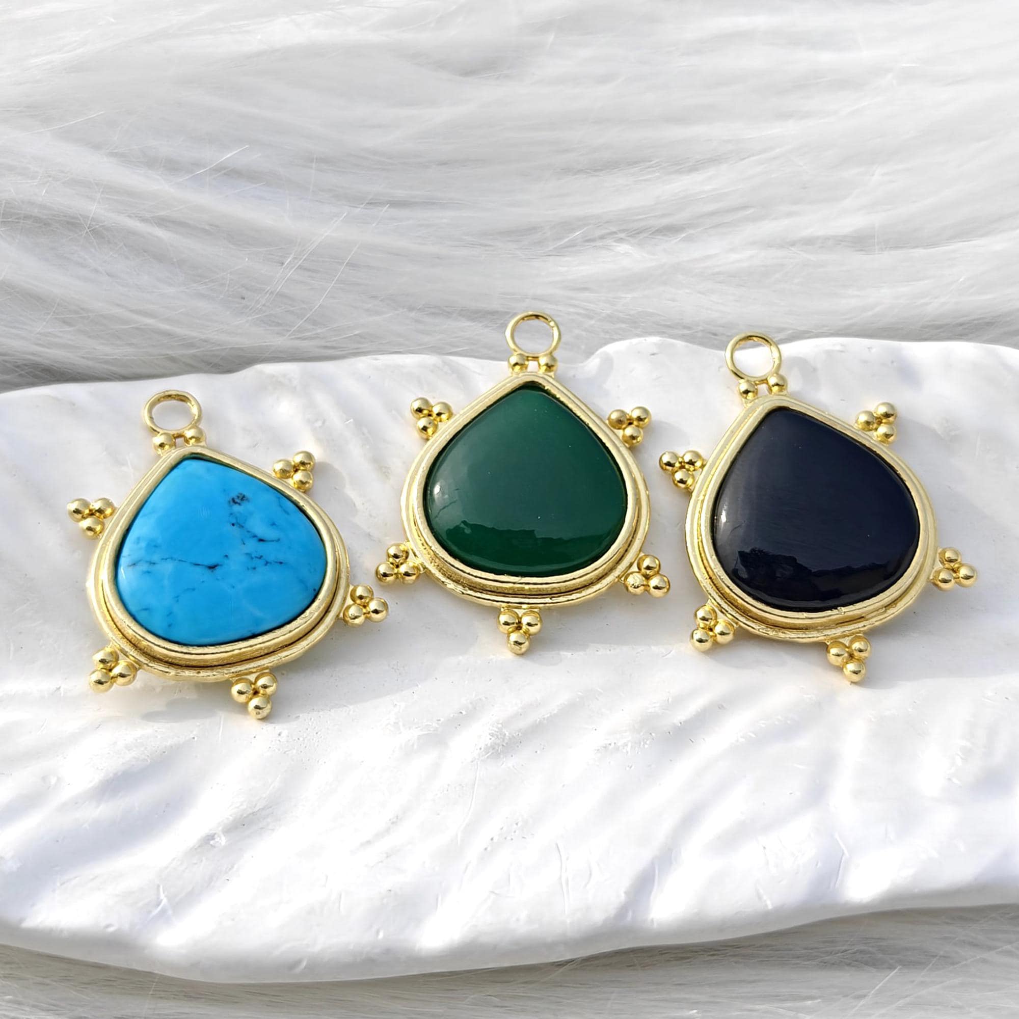 Onyx, Turquoise Heart Pendant, Gold Plated Designer