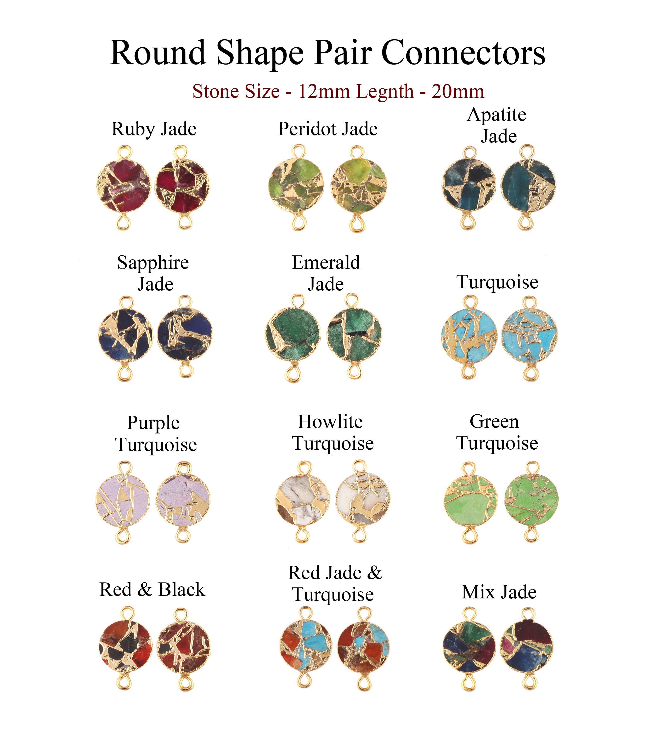 12mm Round Gemstone Earring Connectors, Copper Turquoise