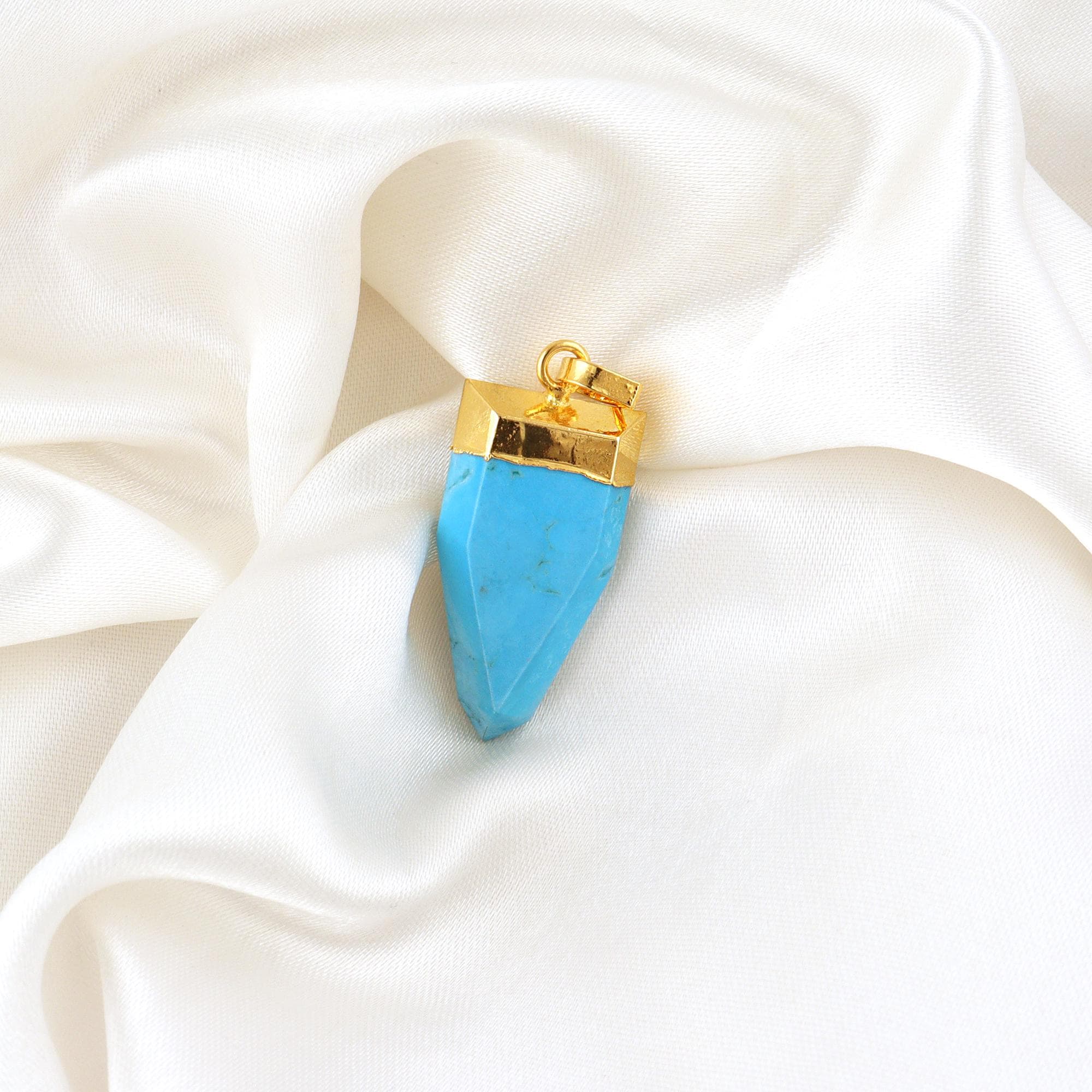 Blue Turquoise Pendant Charm Gold Electroplated Jewelry Gemstone Necklace