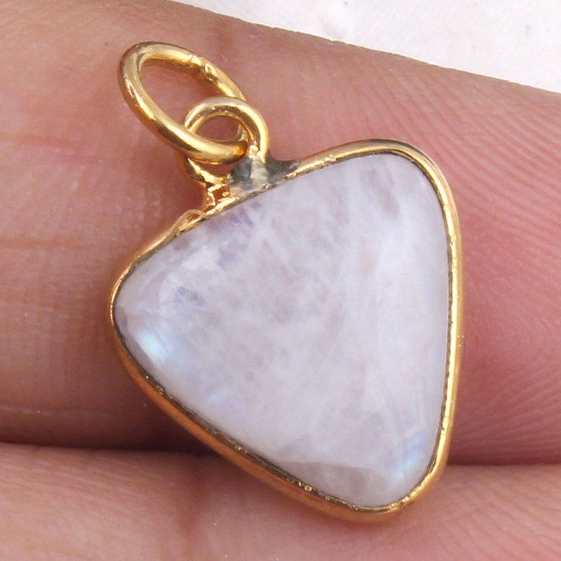 Natural Blue Fire White Moonstone Gold Plated Bezel Connectors DIY Pendant Connectors Rainbow Fire Moonstone Finding Moonstone Charms