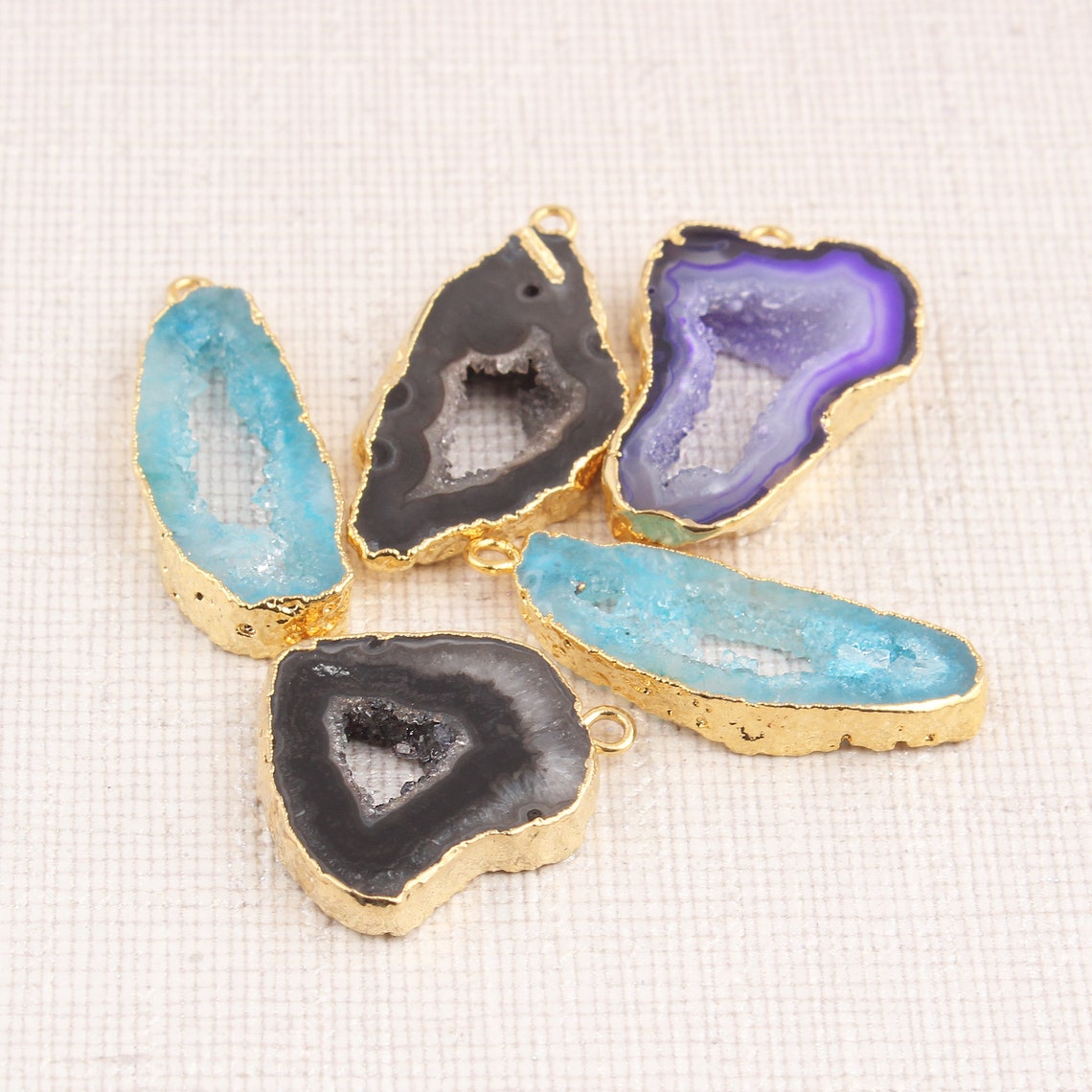 Sky Blue Natural Geode Slice Gold Plated Connectors DIY Etsy