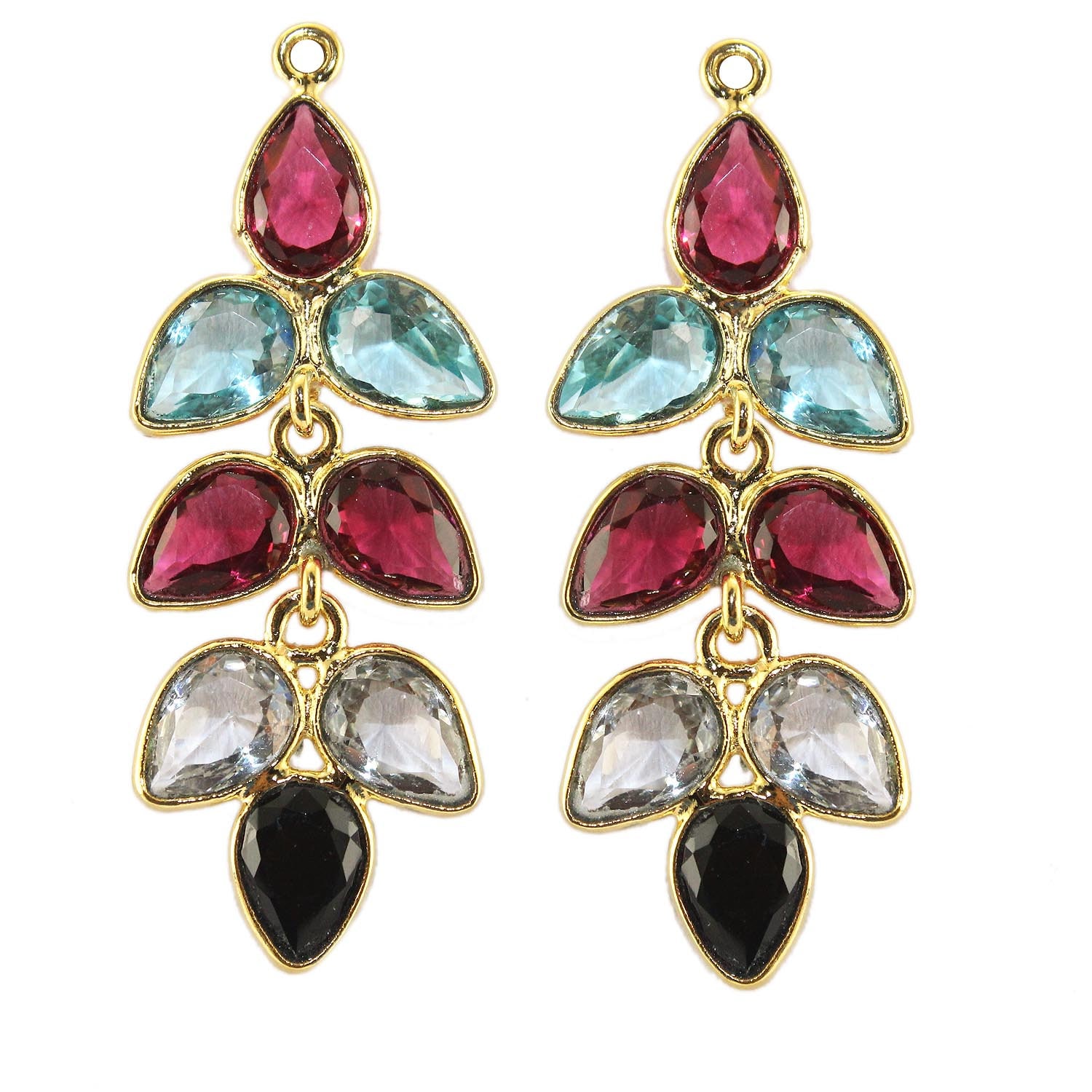 Gold Plated Flower Leaf Chalcedony Quartz Earring Charms