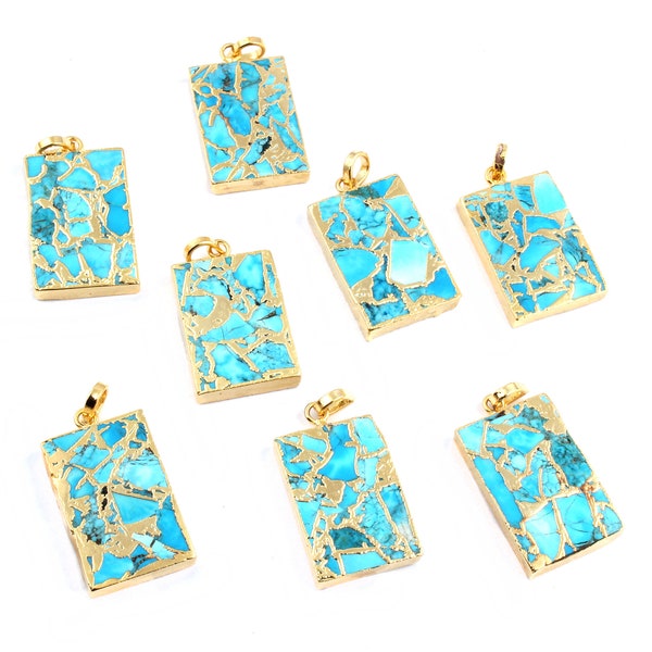 Mojave Turquoise Pendant: Gold Plated Rectangle Connector (18x25mm)
