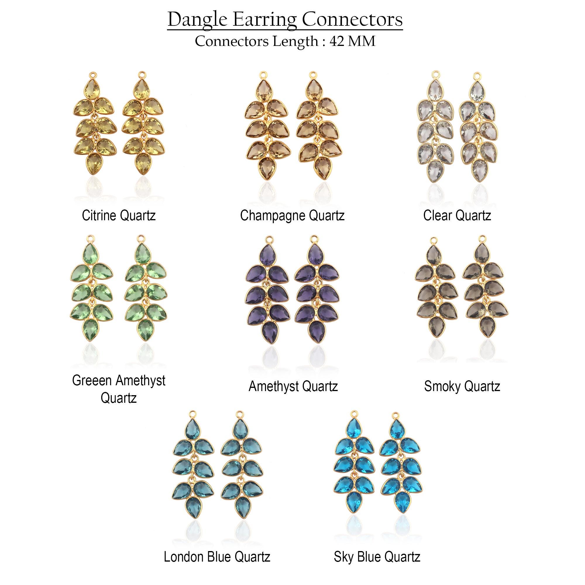 Amethyst Teardrop Earring Charms, Gold Plated Flower Leaf Connector