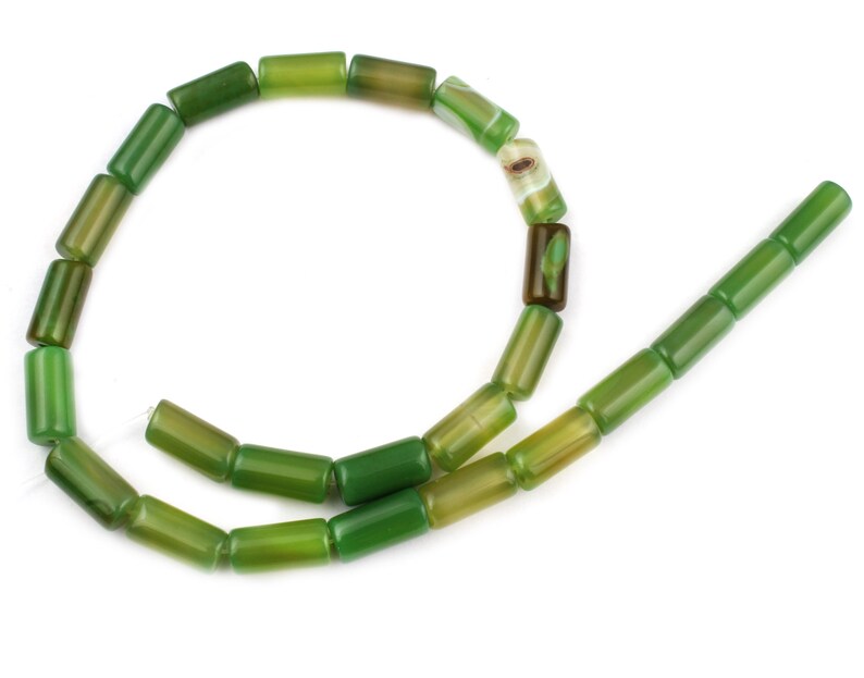 Tube Shape Beads 25 Piece One Strand DIY Beads Strand 8X15mm Lite Green Agate Beads Strand Central Drill Stones Lite Green Agate Strand