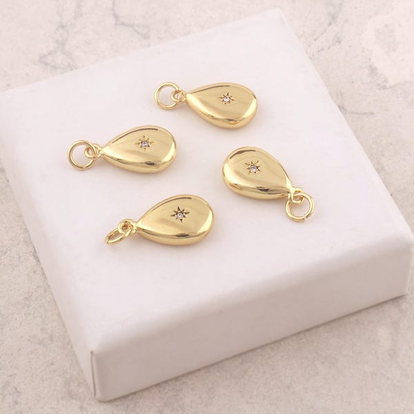 18k Gold Plated Teardrop Pendant Charms Tiny CZ Accent Necklace Making Connector One Piece