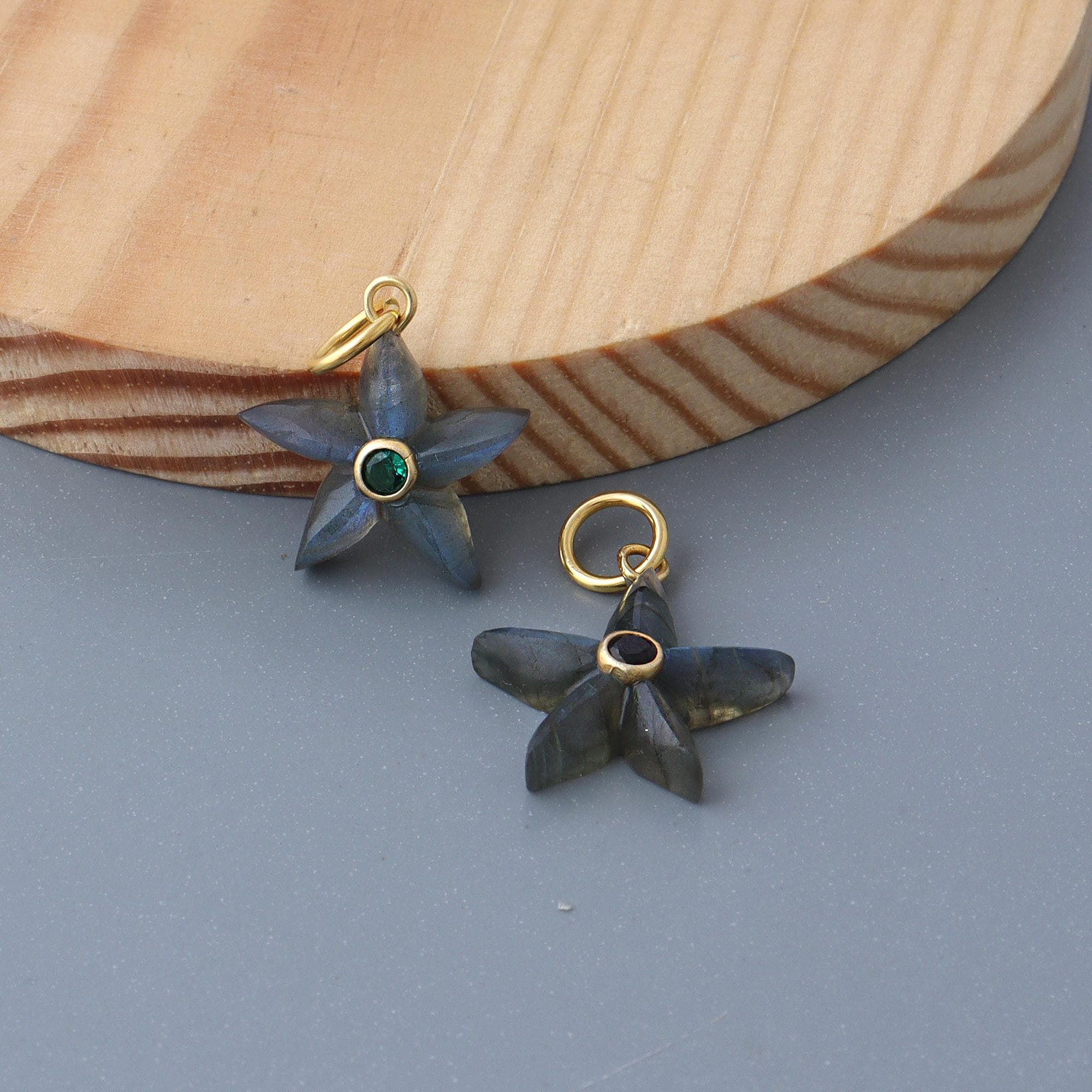 Labradorite Starfish Carved Gemstone Pendant Charms