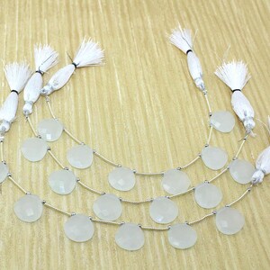 6 Pcs 1 Strand White Chalcedony Heart Shaped Faceted Briolette, White Heart Briolette 15 mm, Loose Gemstone for Jewelry Making Supply