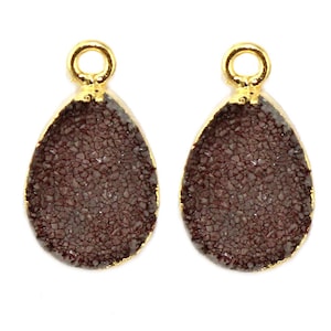 Natural Sugar Druzy Pear Shape Gold Plated Earring Pairs Connectors, DIY Earrings, Agate Druzy Teardrop Earring Components, Finding Jewelry