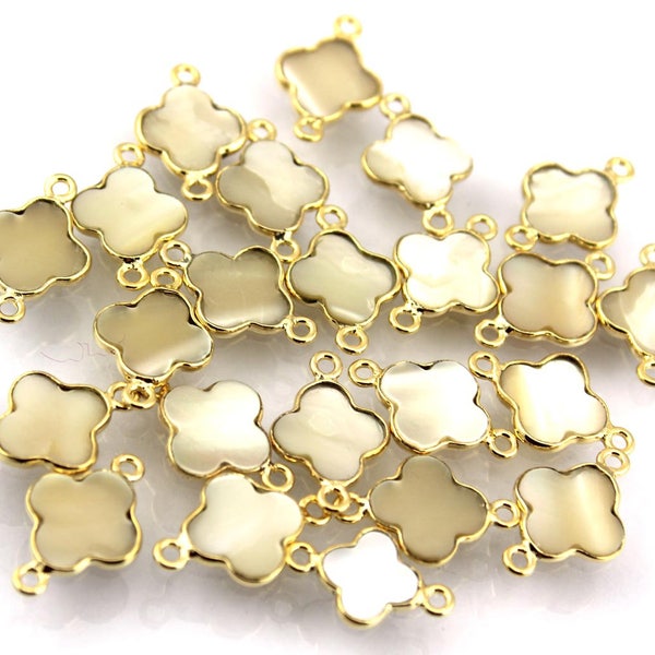 Wholesale LOT OF 5, 10,15,25,50,100Pcs Clover Shape Mother Of Pearl 12x19mm Double Bail Gold Plated Bezel Connectors Jewelry  Supplies Cheap