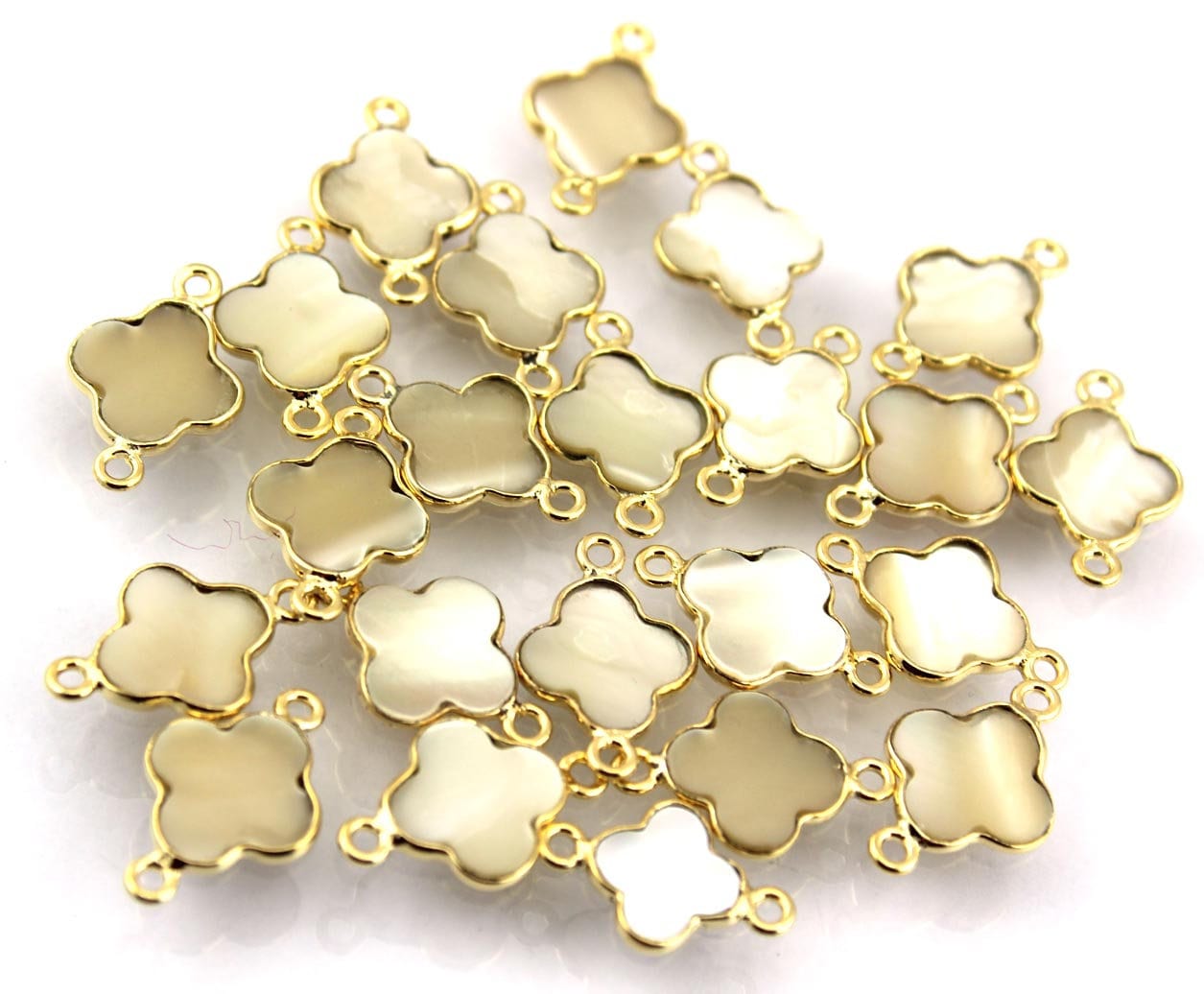 Gold Plated Clover Mother of Pearl Connector, 12x19mm