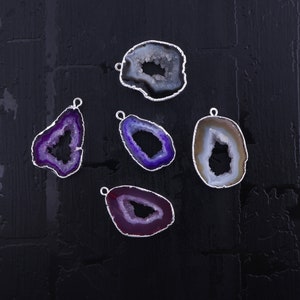 Elegant Geode Slice Pendant Connectors in Silver Plating Set Of 5 Pcs