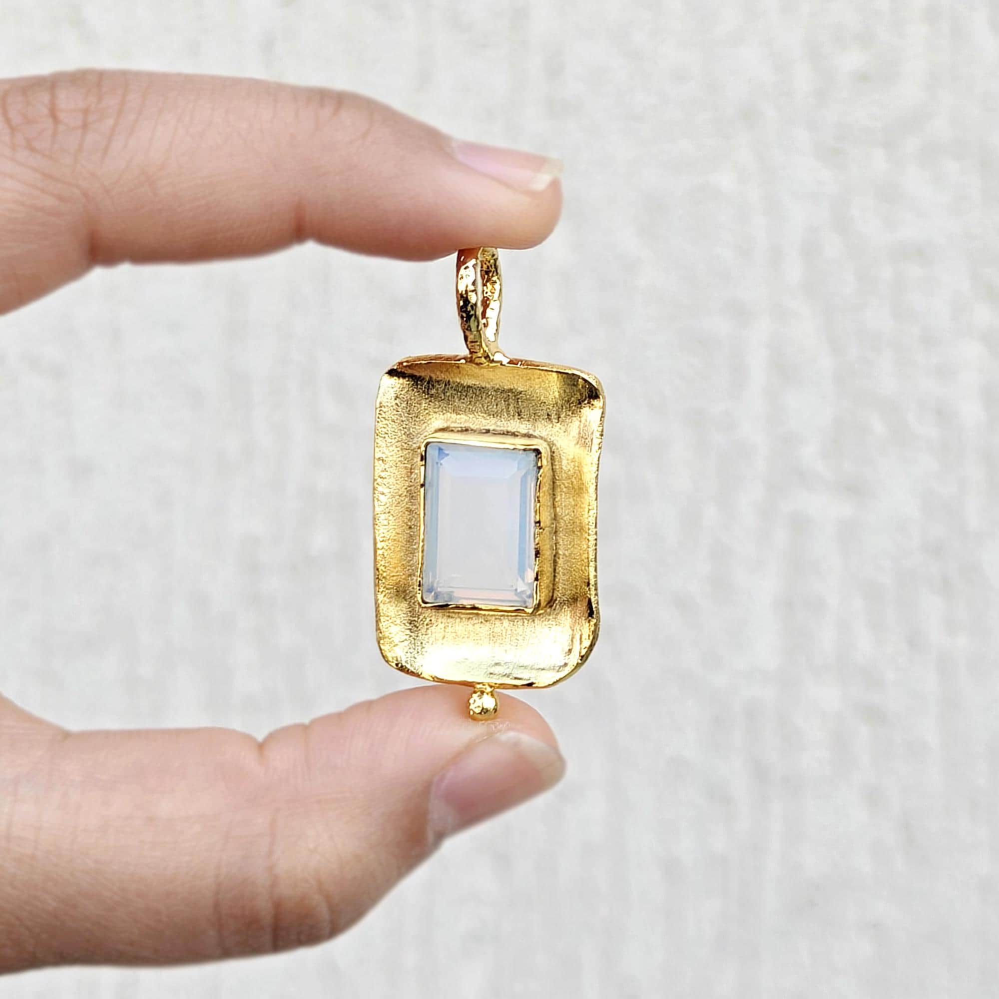 Gold Plated Fire Opalite Quartz Pendant