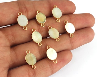 Oval Mother of Pearl Connectors: Gold Electroplated DIY Charm (8x10mm to 10x14mm)