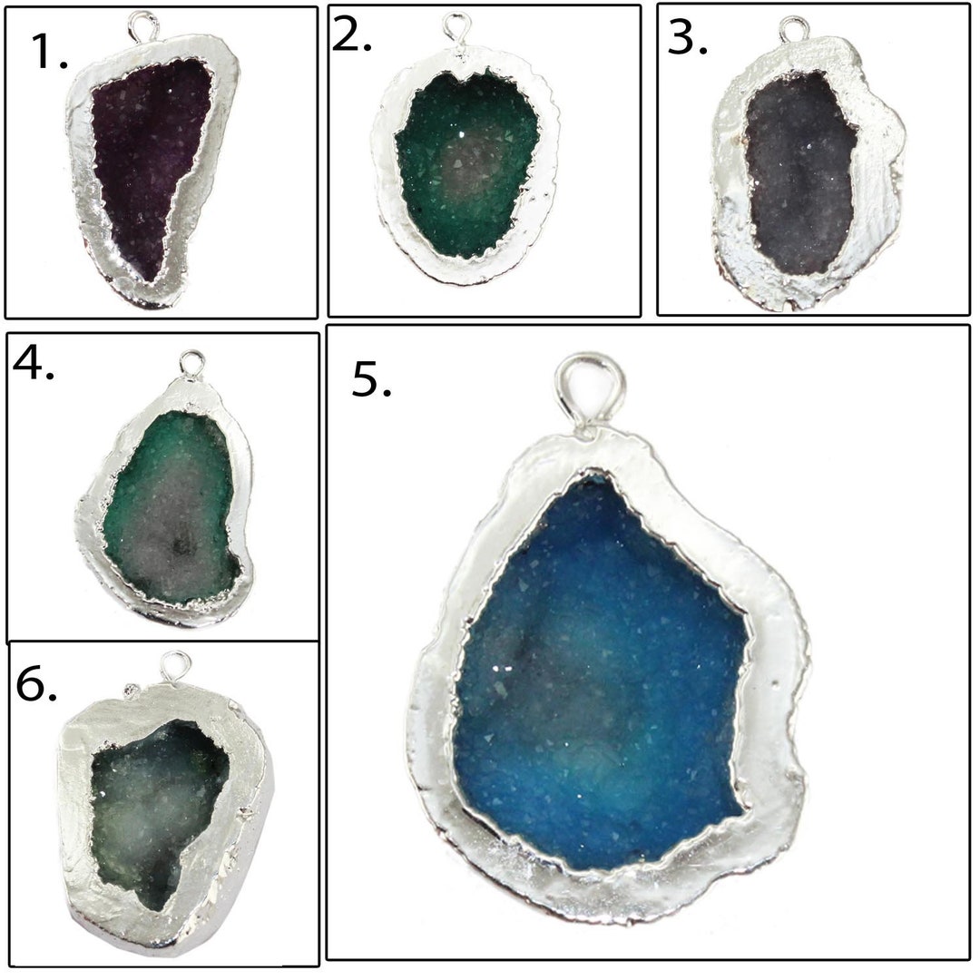 Single Bail Geodes Connectors Natural Geode Druzy Silver Etsy