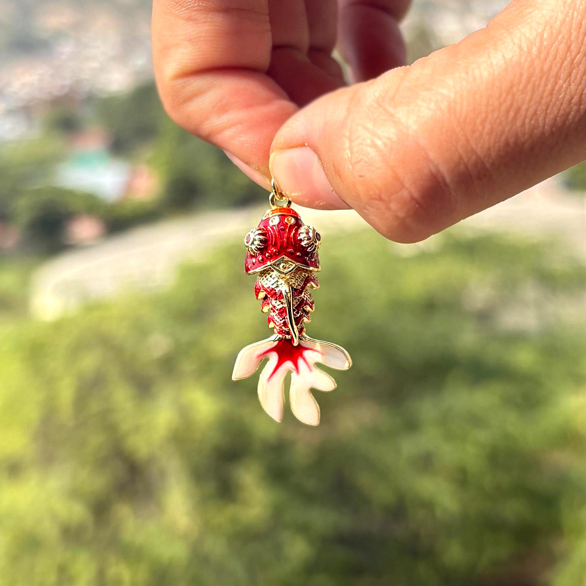 Cloisonne Enamel Koi Fish Pendant , Articulated Movable Fish Necklace ...