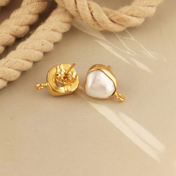 Gold Plated Freshwater Pearl Stud Earrings: Natural Gemstone DIY