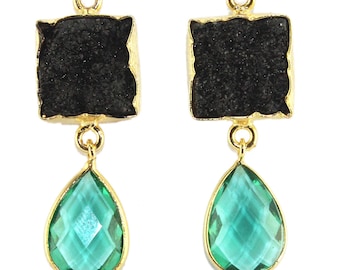 24k Gold Plated Druzy & Quartz Earring Connector Pair: DIY Jewelry Supplies Designer Earrings Connector