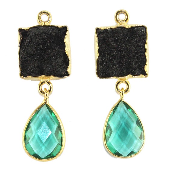 Natural Sugar Druzy and Quartz Stones 24k Gold Plated DIY Earring