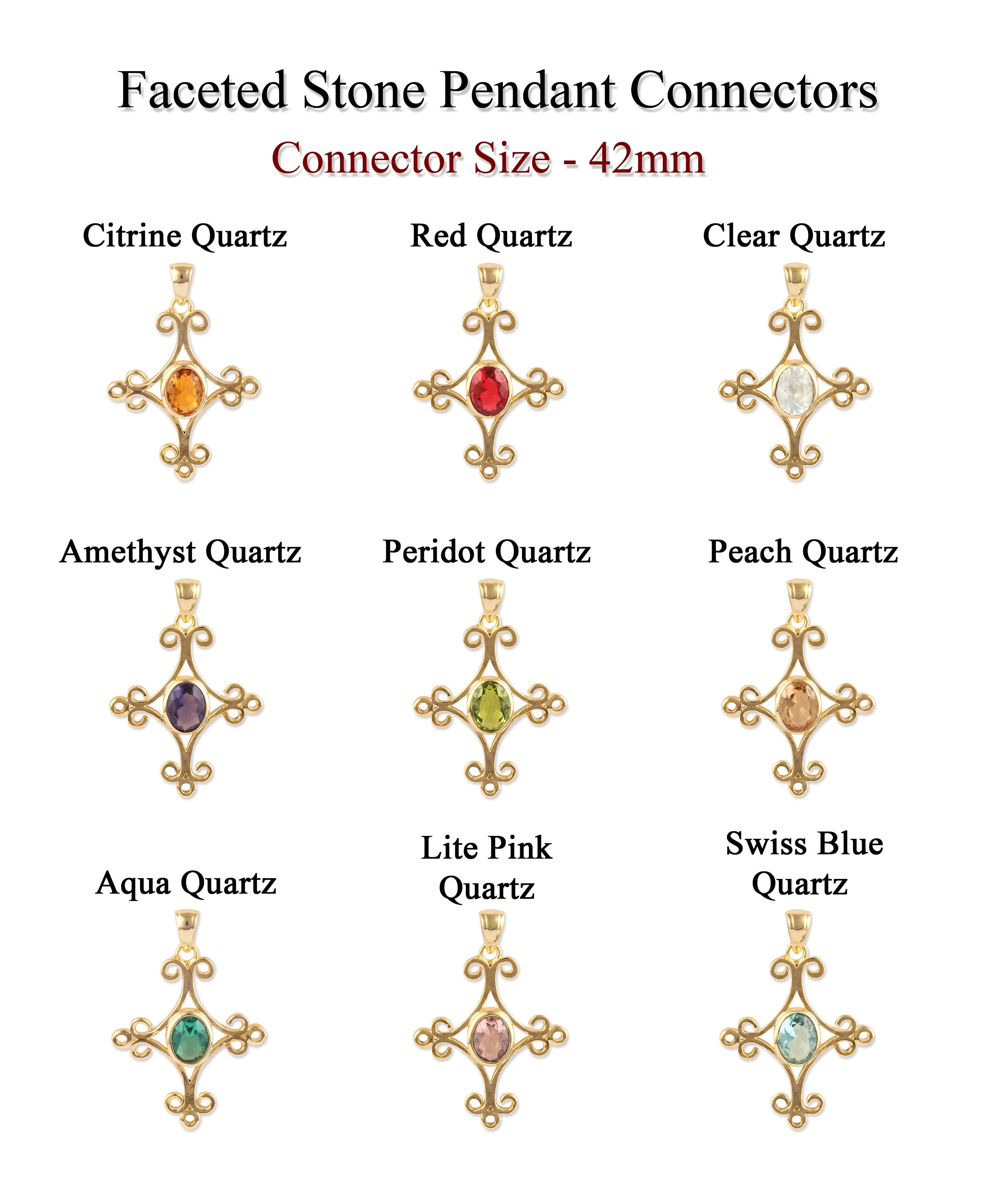 Oval Hydro Quartz Gemstone Gold Plated Pendant Connector