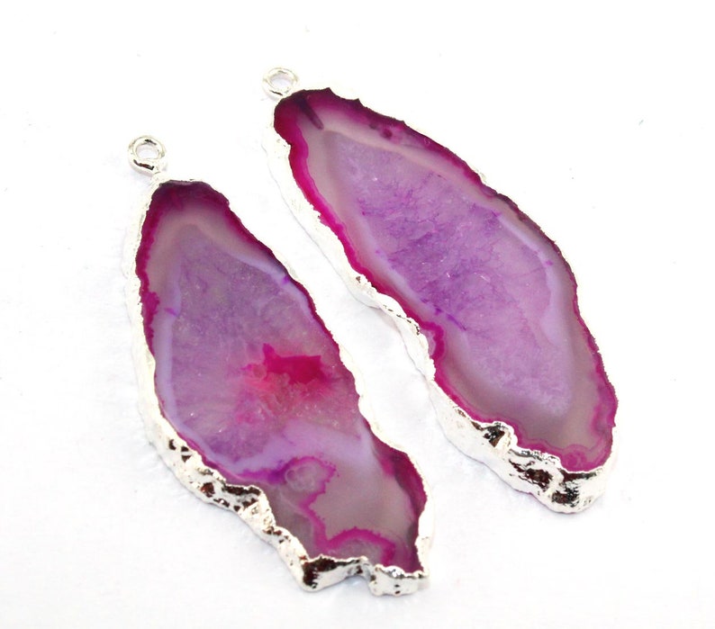 Rare Natural Geode Agate Slice Druzy Silver Electroplated Connectors Pairs For Making Earrings Gemstone Geode Connector Making DIY Jewelry