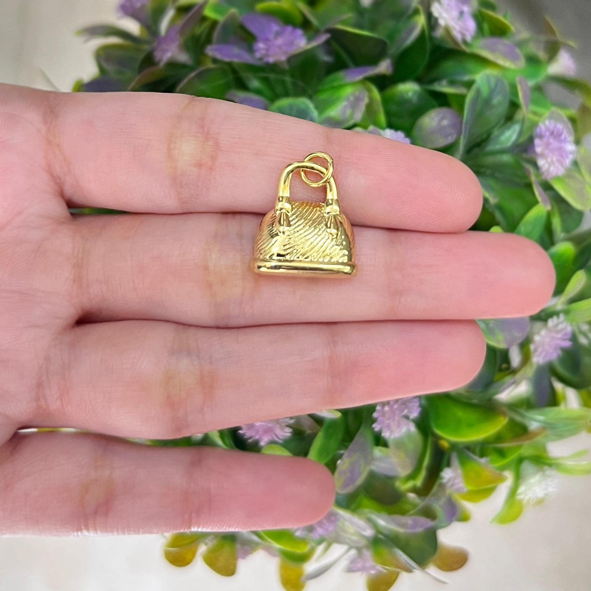18K Gold Filled Little Handbag Charm, Necklace Pendant Connector Jewelry One Pcs