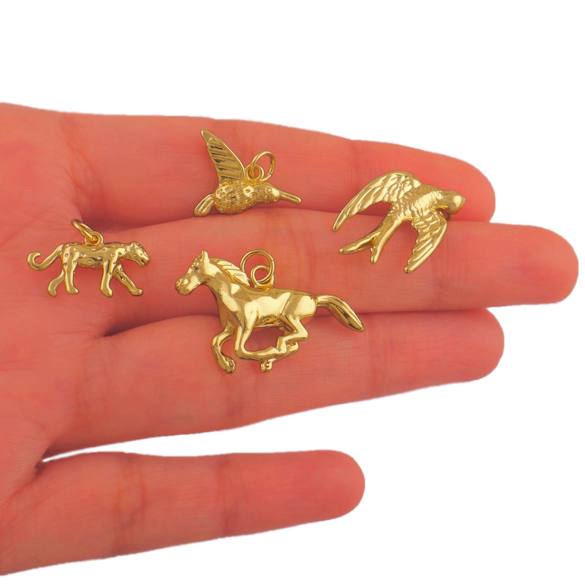 18k Gold Plated Animal Charms, Leopard, Bird
