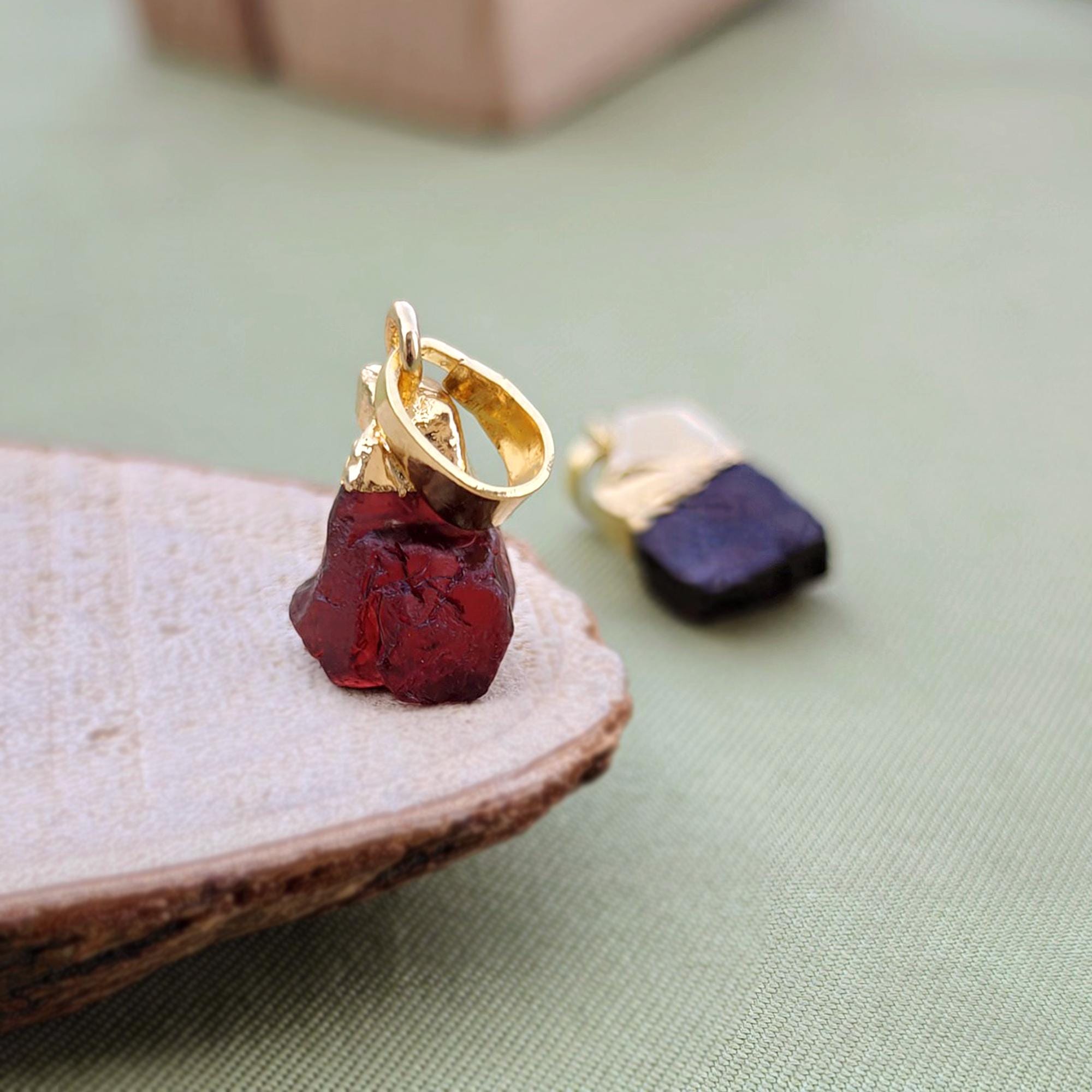 Raw Birthstone Pendant Charm, Gold Electroplated Minimalist Necklace Jewelry