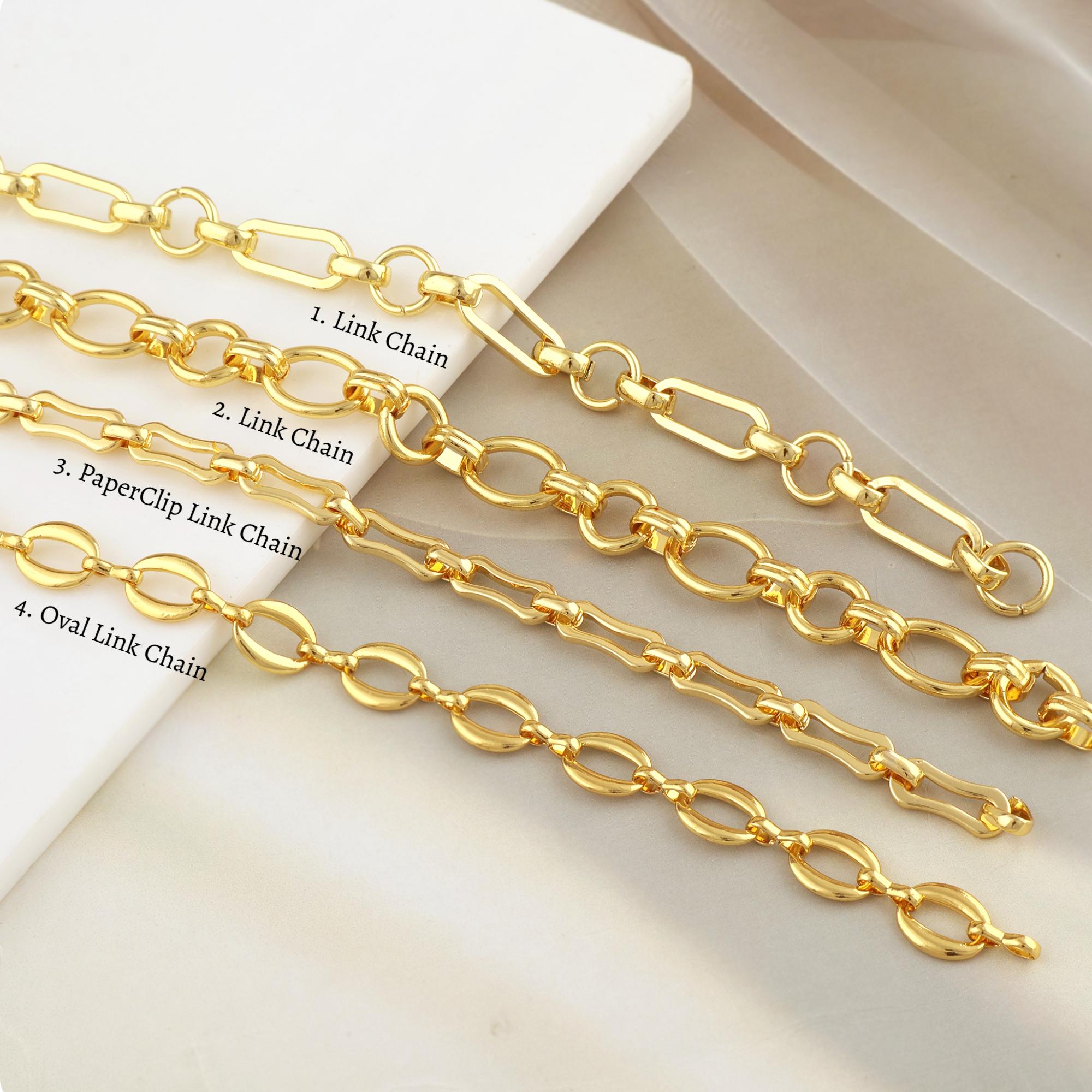18k Gold Plated Link Chain, Paperclip, Oval Unfished