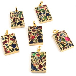 Compressed Gemstone, Mojave Copper Turquoise Gold Plated Pendant Connectors, DIY Pendant, Dyed Jade Tourmaline , Rectangle DIY Connector