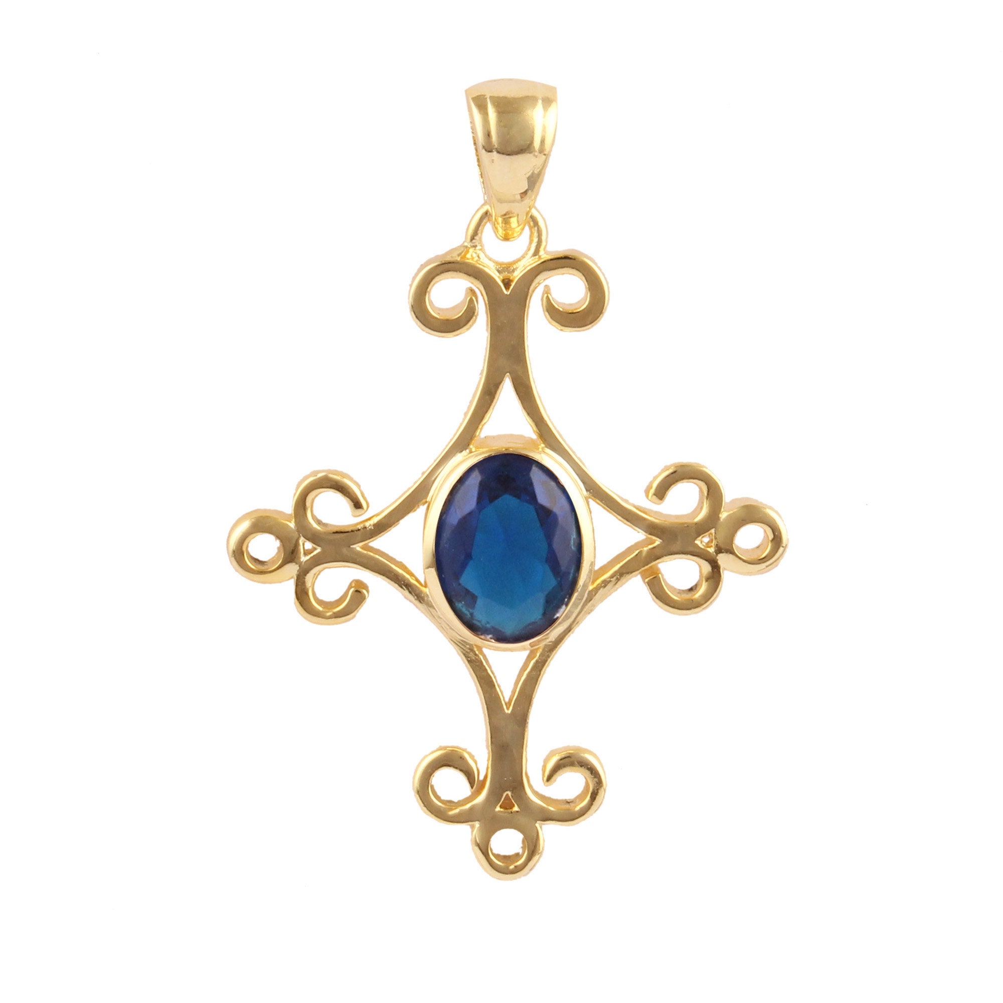Hydro Quartz Oval Gemstone Pendant Gold Plated Necklace Connector