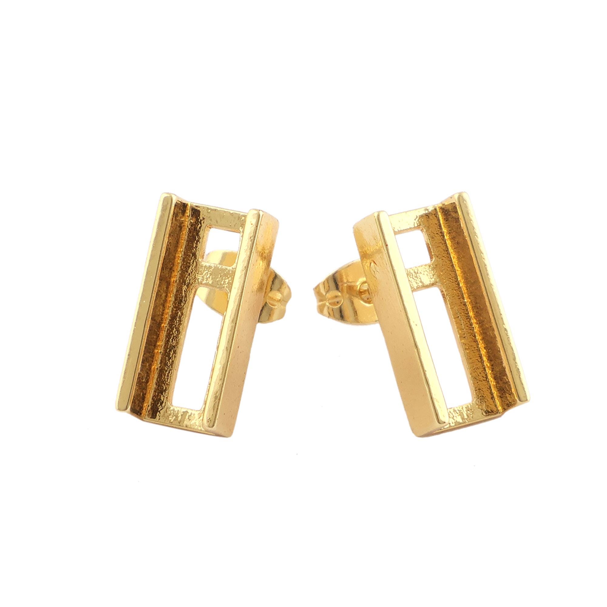 Brass Metal Stud Earring, Plain Bezel Blank Collet Baguette Setting For Stud Earring