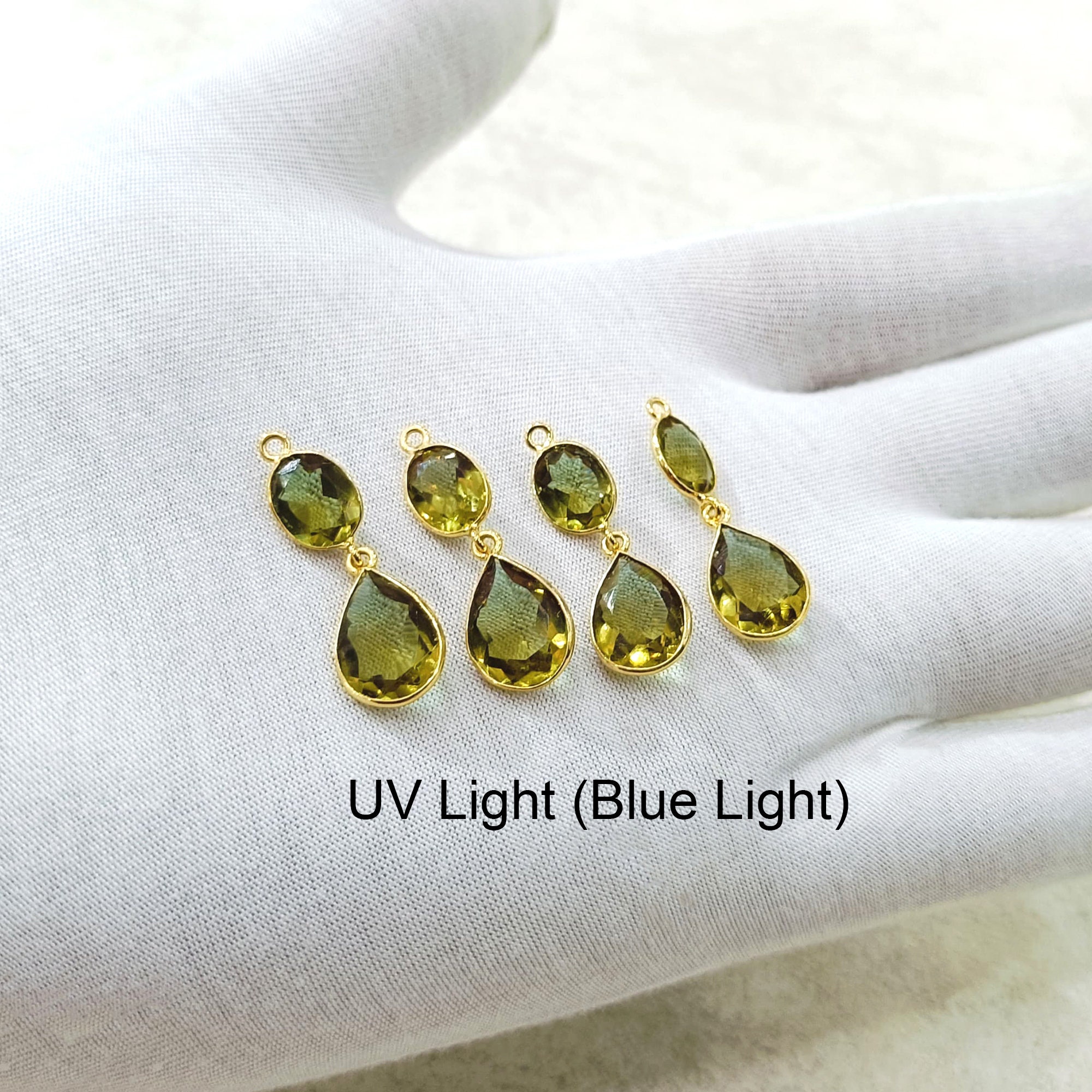 Zultanite Drop Earring Connector, Color Changing Stone, Gold Plated Dangle Drop Pair