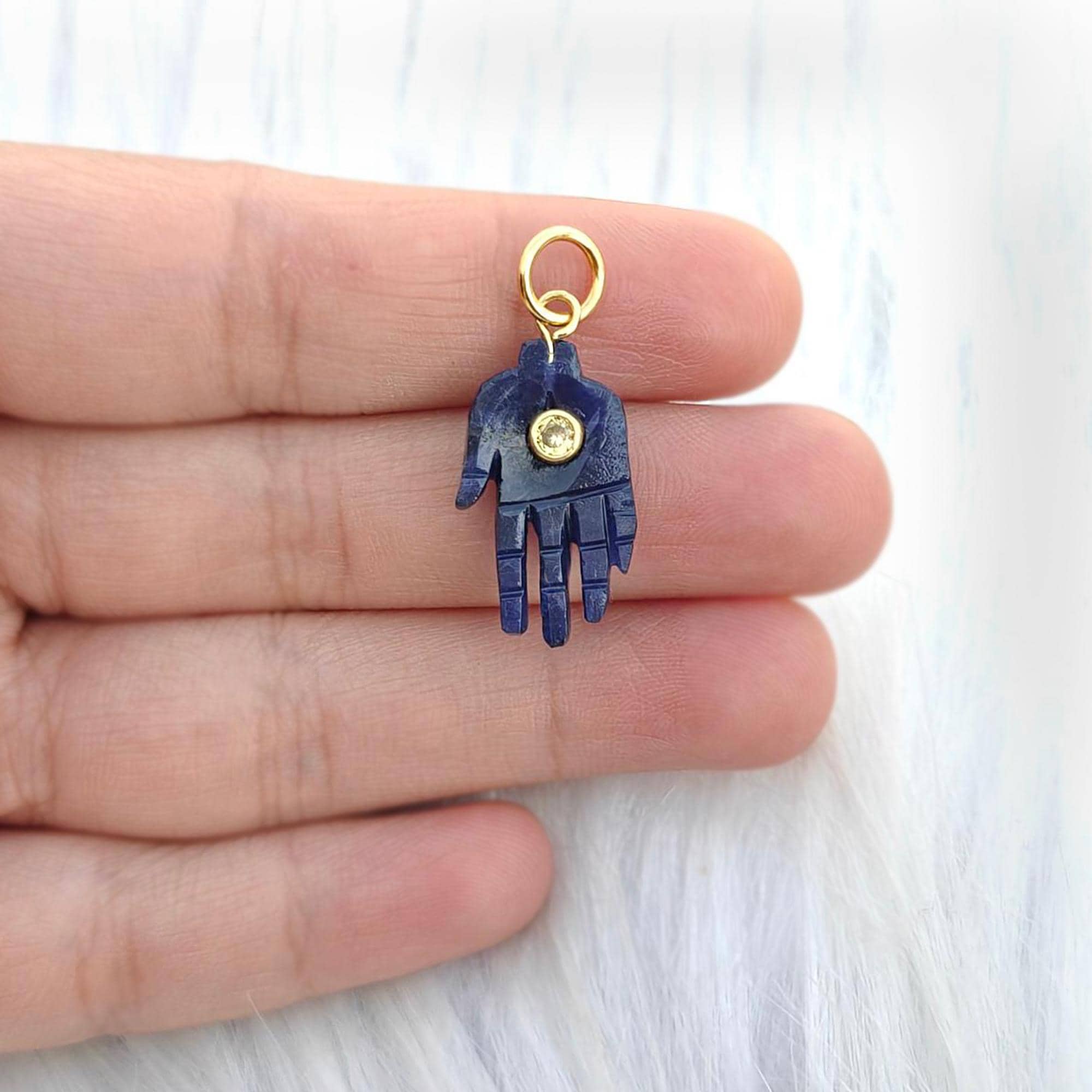 Hamsa Hand Carved Gemstone Sodalite Pendant Charms