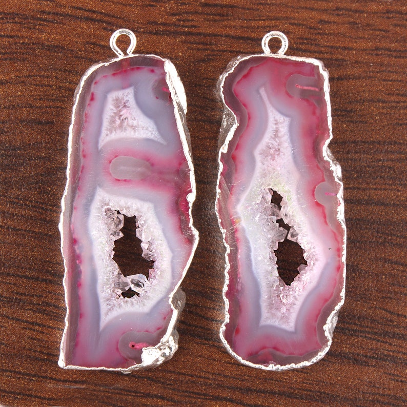 DIY Earrings Geode Supplies Pair Of Earrings Pink Purple Blue Geode Slice Natural Geode Slice Silver Plated Earrings Pairs Connectors