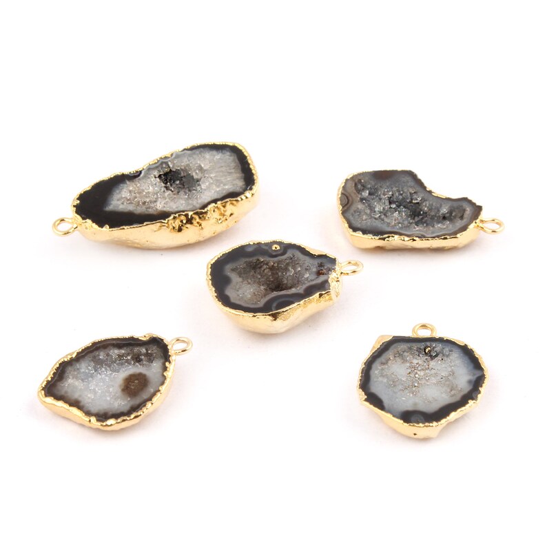 Black Geode Druzy Genuine Geode Druzy Gold Plated Pendant Connectors Single Bail Geode Druzy Components 5 pcs DIY Pendant Connectors