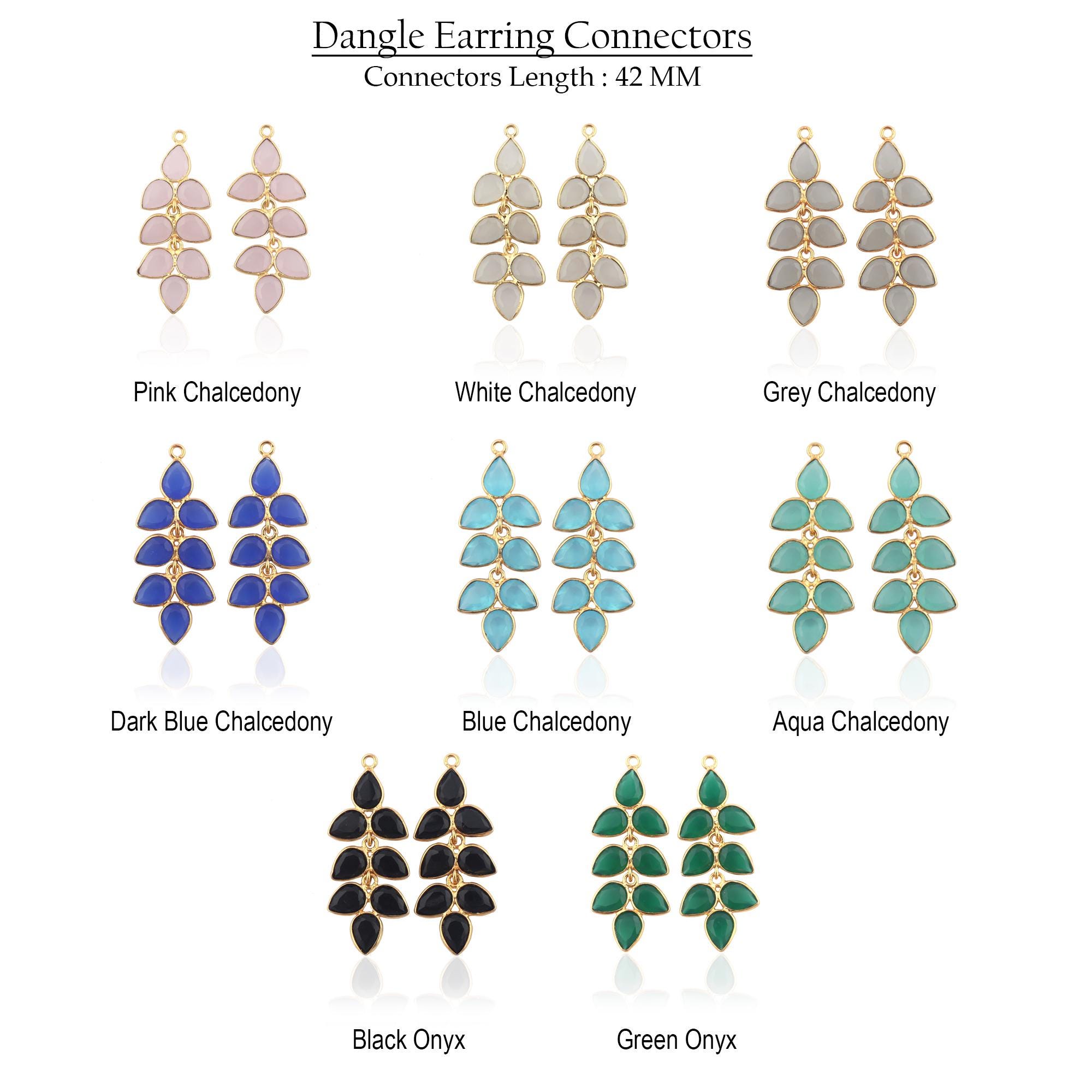 Aqua Chalcedony Gold Plated Flower Leaf Earring Jewelry (42mm)