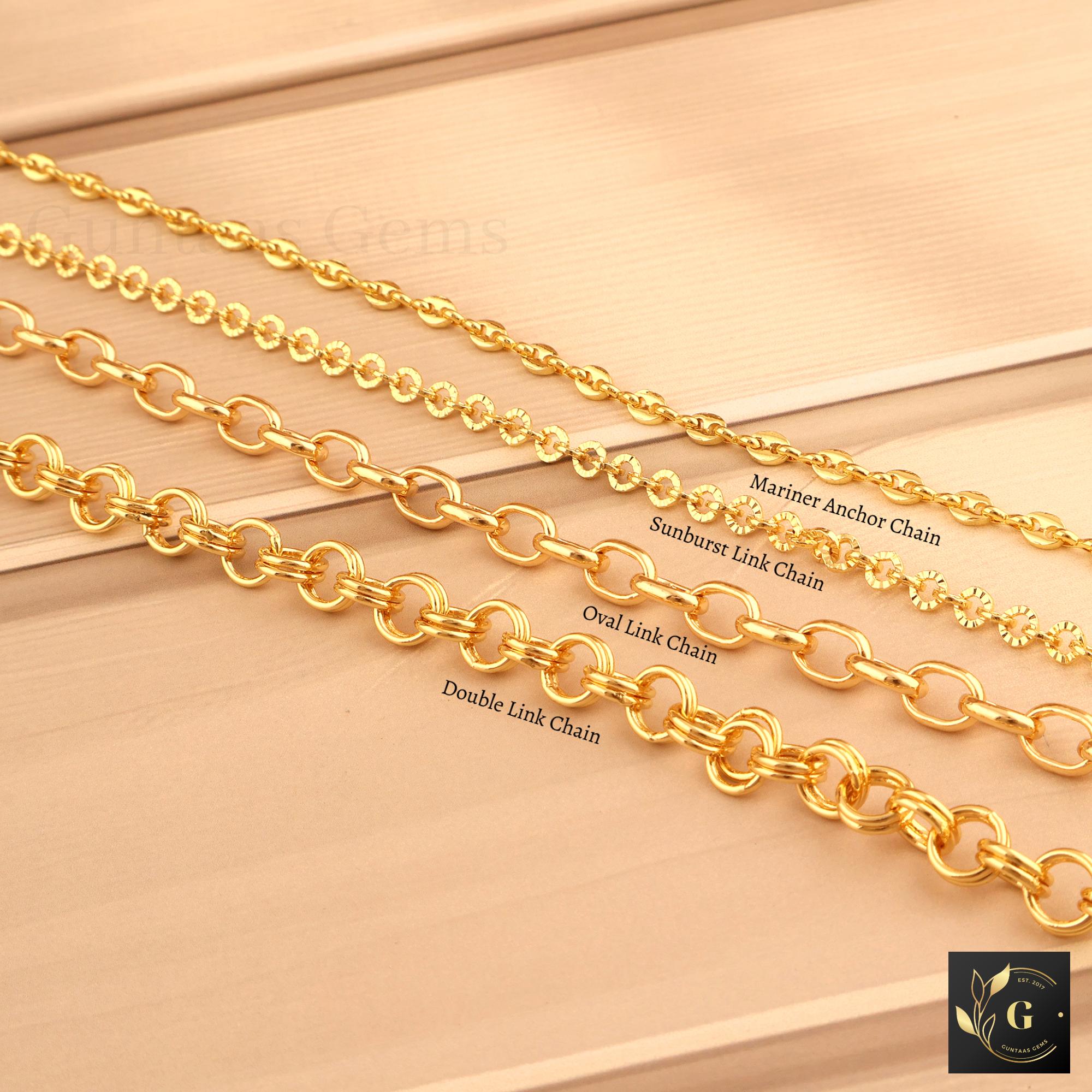 24k Gold Plated Chain, Mariner Anchor, Sunburst, Double Cable Link