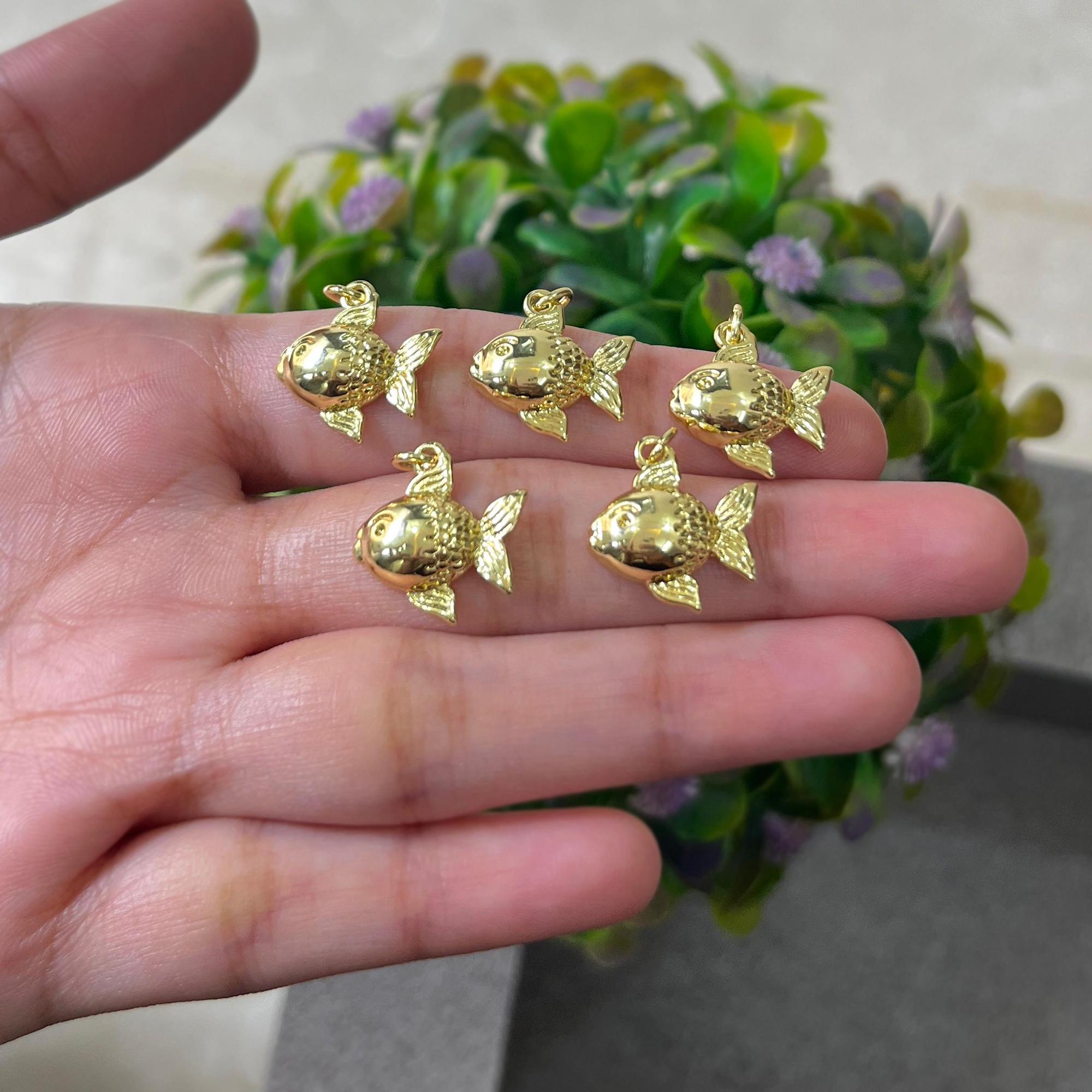 Gold Plated Lucky Fish Charm Pendant, 18k Gold Connector